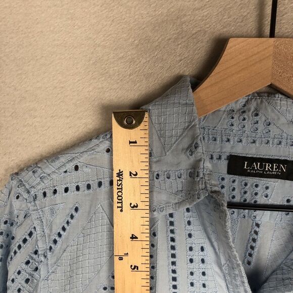 RALPH‎ LAUREN Black Label Eyelet Shirt Sz M Blue Cotton Long Sleeve Button Up - Picture 5 of 9